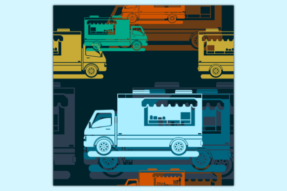 Mobile Food Truck Dark Seamless Pattern